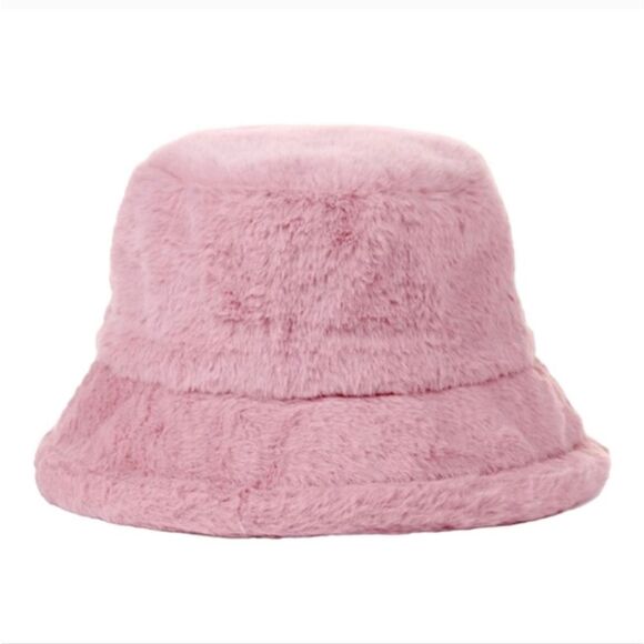 PINK Drawstring Bucket Hat FUZZY Wuzzy in Pink - Picture 2 of 8
